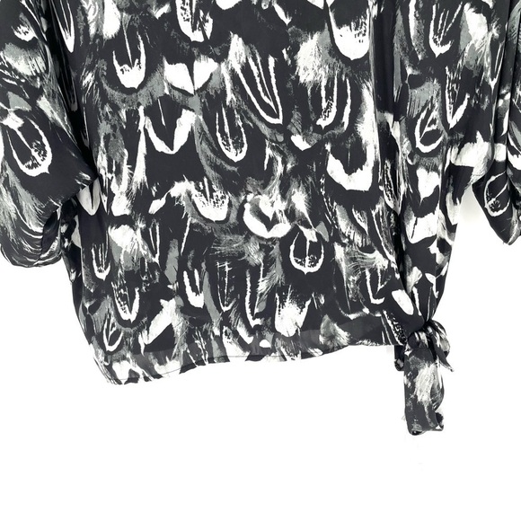 Michael Michael Kors Black Abstract Wide Neck Tie Bottom Blouse Top - Picture 3 of 7